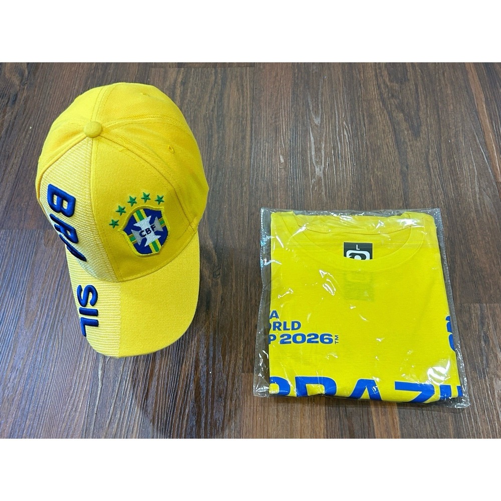 Brazil FIFA World Cup 2026 Bundle: Adjustable Cap + T-Shirt Size L NWT CBF